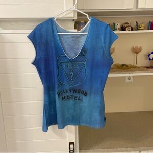 Guess Blue Hollywood Motel V-Neck Tee